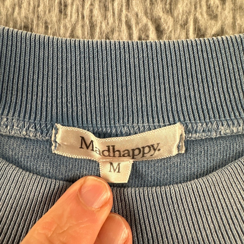 Madhappy Sweatshirt Womens M Blue‎ Terry Crewneck Pullover Cropped Boxy Washed - Picture 4 of 8
